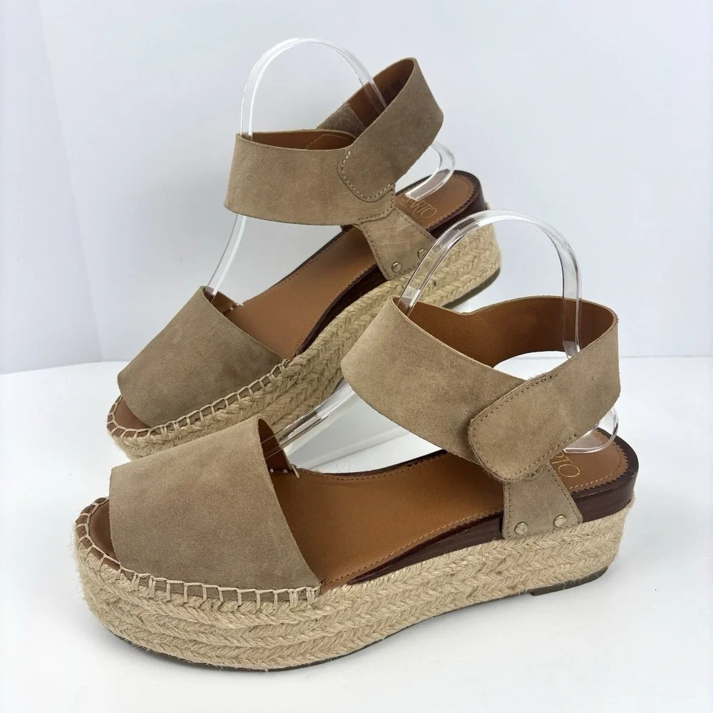 Sarto Franco Sarto A-LEO Suede Espadrille Platform Sandals Tan 9.5M